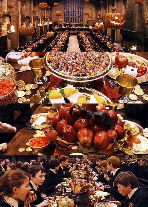 Hogwarts feast Harry Potter Feast, Harry Potter Motto Party, Adult Halloween Party Food, Harry Potter Dinner, Harry Potter Weihnachten, Harry Potter Christmas Decorations, Hogwarts Party, Harry Potter Theme Birthday, Harry Potter Halloween Party