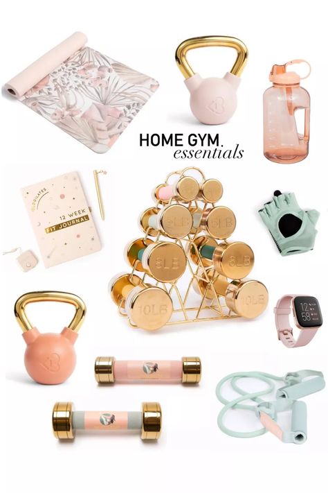 Home Gym Goals, Feminine Gym Decor, Workout Stuff To Buy, Cute Gym Equipment, Gym Christmas Gifts, Pretty Dumbbells, Home Workout Essentials, Aesthetic Dumbbells, Pretty Home Gym