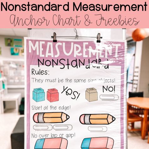 Measurement Anchor Chart Kindergarten, Measurement Anchor Chart 2nd, Measurement Preschool, Measurement Anchor Chart, Nonstandard Measurement, Teaching Measurement, Math Anchor Chart, Measurement Kindergarten, Centers Kindergarten