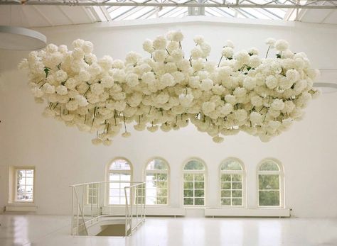 Cloud - Sarah Winward cloud-floral-ceiling-installation Floral Cloud, Adam Hunter, Sarah Winward, Flower Ceiling, Wedding Ceiling, Wedding Reception Flowers, White Hydrangeas, Hydrangeas Wedding, All White Wedding