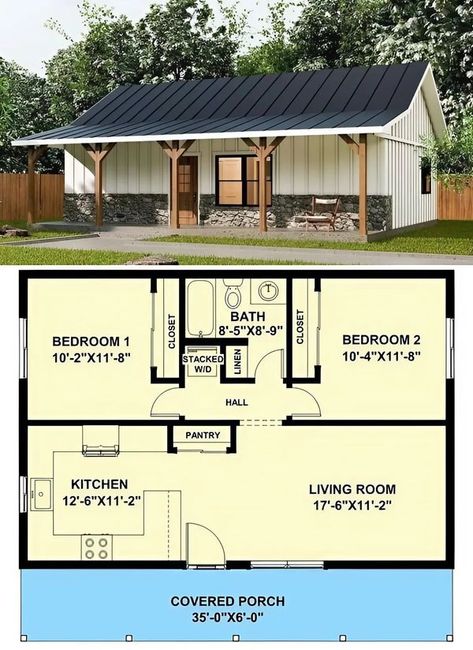 Metal Home Plans, Cottage Layout, Mother In Law Cottage, Basement Conversion, Tiny House Vacation, In Law House, Metal House Plans, Wooden Mobile, Small Bungalow