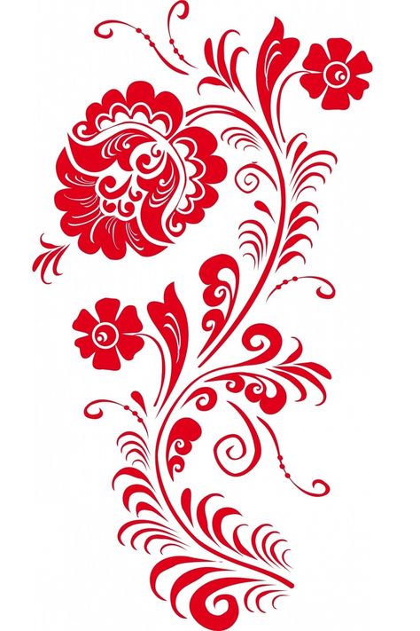 Polish Flower Design, Traditional Polish Art, Russian Floral Pattern, Russian Art Traditional, Russian Flower Tattoo, Russian Folk Art Tattoo, Russian Traditional Tattoo, Khokhloma Tattoo, Russian Tattoo Traditional