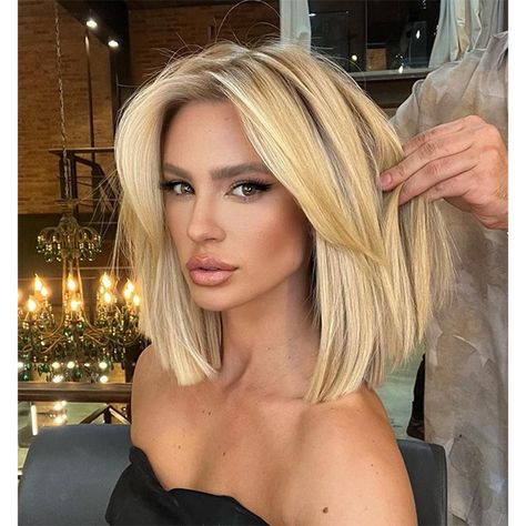 The Biggest Haircut Trends of Summer 2023 - Behindthechair.com Madison Lecroy Short Hair, Medium Haircut With Long Bangs, Long Bob Haircut With Layers Round Face, Straight Bob With Fringe, Blended Bangs, Longer Haircut, Fringe Haircuts, Blonde Hair With Bangs, Hair Color And Cut