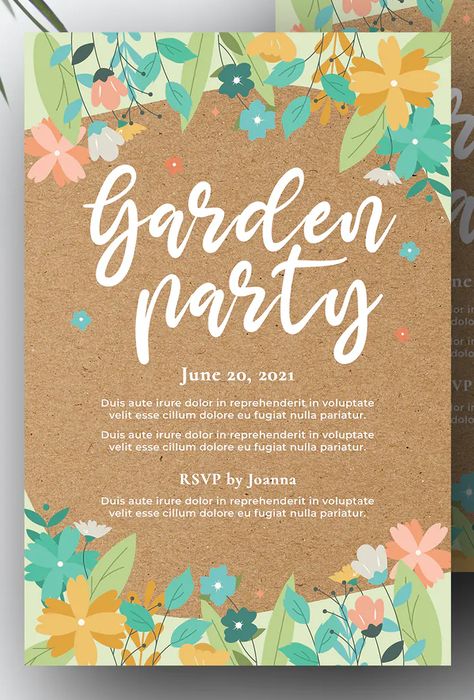 Garden Party Invitation Template PSD Autumn Garden Party, Garden Party Invitations, Garden Party Theme, Graphic Design Trends, Party Invite Template, Autumn Garden, Party Invite, Wedding Design, Print Templates