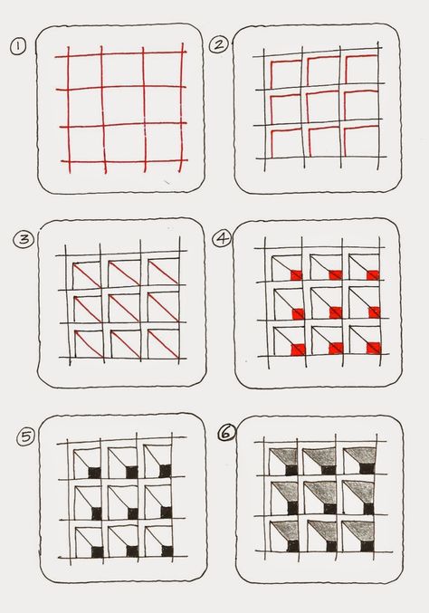 Cubine is one of many 'official' Zentangle patterns. Maria Thomas' drawing steps for Cubine are here , as well as a photo of the inlaid w... Zentangle Patterns Step By Step, Patterns Zentangle, Trin For Trin Tegning, Easy Zentangle Patterns, Easy Zentangle, Arte Doodle, Zen Doodle Patterns, Zentangle Tutorial, Zentangle Artwork