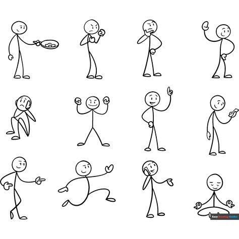 How to Draw 12 Easy Stick Figures in Different Poses Easy Stick Figure Drawing, Silhouette Drawings Easy, Cute Stick Man Drawing, How To Draw Stickman, Blackboard Doodles, How To Draw People Easy, Stick Figures Drawing, Stickmen Poses, Easy Drawing People