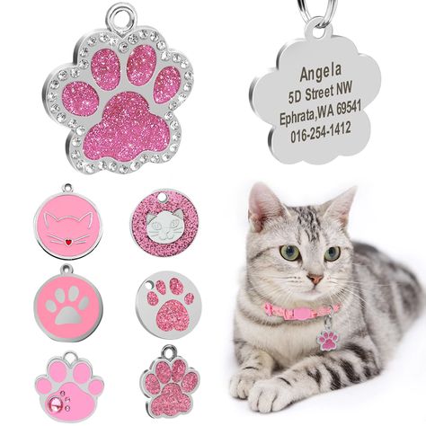 Cat Custom, Kitten Names, Cat Id, Cat Id Tags, Cat Tags, Puppy Names, Dog Paw Print, Custom Cat, Cat Accessories