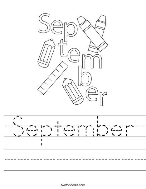 September Worksheet - Twisty Noodle September Tracing Worksheet, September Worksheets Kindergarten, September Worksheets Preschool, September Worksheets, Elementary Activity, Halloween Worksheet, September Activities, Twisty Noodle, Preschool Language