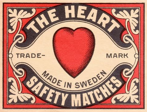 Antique Swedish Matchbox Label The Heart,matchbox,matchbook,tobacciana,phillumeny,vintage swedish,sweden,collectible ephemera,label art,vintage advertising,heart,love,amor,corazon,tobacco,cupid Logos Retro, Etiquette Vintage, Japanese Poster Design, Miss Moss, Matchbox Label, Matchbook Art, Matchbox Art, Safety Matches, Match Box