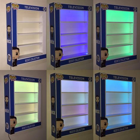 Custom Made #POP Display Case with changing colors LED lights. Make sure to follow us and sign up for our newsletter at awesometoyz.com More details and Pre-order info coming soon. Funko Display Ideas, Funko Pop Display Ideas, Funko Pop Shelves, Collectibles Display, Custom Display Case, Funko Pop Display, Vinyl Display, Display Shelving, Funko Pop Collection