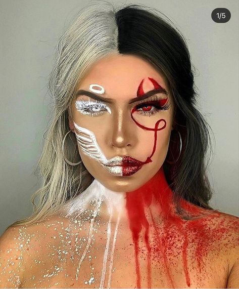 Amy Johnston, Creative Halloween Makeup, Devil Makeup, Halloweenský Makeup, Halloween Make-up Looks, Holloween Makeup, Angel Makeup, Creepy Halloween Makeup, Cute Halloween Makeup