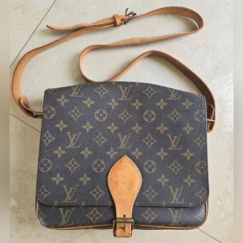 COPY - Louis Vuitton Cartouchiere Monogram MM crossbody Louis Vuitton Shoulder Bag, Brown Coat, Vintage Brown, Brass Hardware, Vuitton Handbags, Leather Trims, Piping, Vintage Collection, Leather Shoulder Bag