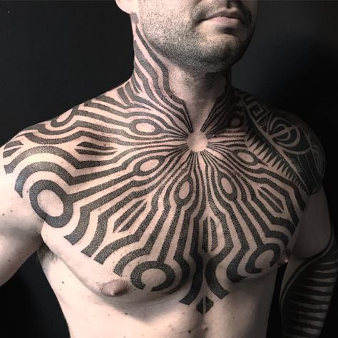 XNAZAX Mangas Tattoo, Throat Tattoo, Blackwork Tattoos, Cool Chest Tattoos, Norse Tattoo, Chest Tattoo Men, Tattoo Work, Forearm Tattoos