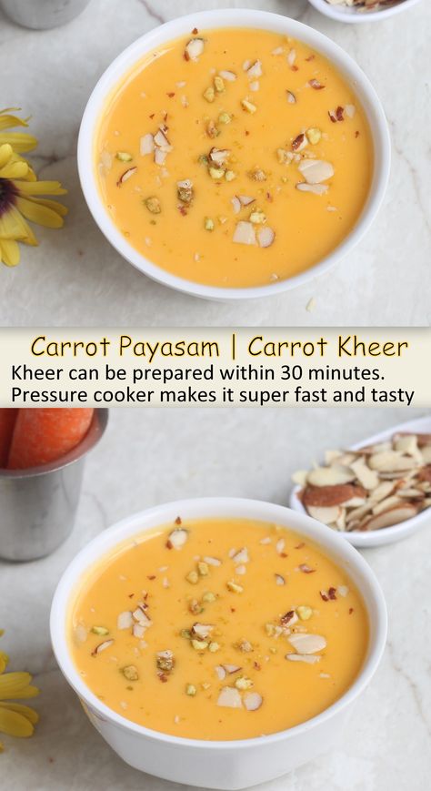 Carrot Payasam | Carrot Kheer South Indian Lunch, Lunch Spread, Payasam Recipe, Potato Fry, Indian Lunch, Wedding Lunch, Kheer Recipe, Mini Carrots, Modern Food