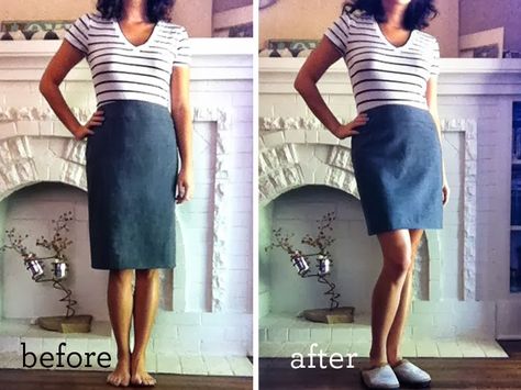 Super simple and easy way to shorten any skirt or dress pants. No sewing machine needed! And only takes 20 minutes. via brewedtogether.com #diy #sewing Shorten Dress No Sew, Business Skirt, Perfect Office, Skirt Tutorial, Office Skirt, Shortening, No Sew, A Skirt, Super Simple