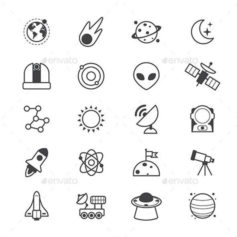 Space Icons Line - Icons Satellite Drawing Simple, Satellite Drawing, Alien Icon, Space Transport, Nails Grunge, Space Doodles, Pola Tato, Moon Planet, Space Icons