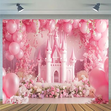 Disney Princess Backdrop, Christmas Party Backdrop, Party Cake Table, Castle Party, Baby Birthday Photoshoot, Party Arch, Princess Birthday Party Decorations, Background Birthday, Princess Party Decorations