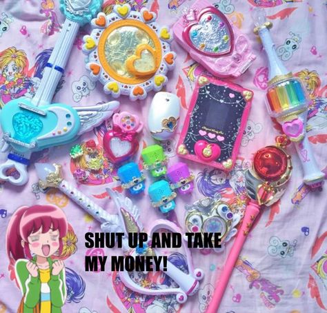 A Precure Meme I made by myself, just a bit of photoshop and there! And no I don't own the Precure Merch ;w; Kids Toys Aesthetic, Toys Aesthetic, Doremi Magique, 90s Decor, Magical Girl Aesthetic, Kidcore Aesthetic, Magical Boy, Fashion Anime, Mahō Shōjo