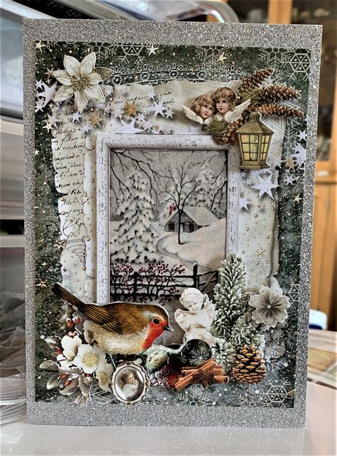 Busted Canvas, Vintage Christmas Card, Vintage Christmas Cards, Shadow Boxes, Altered Books, Xmas Crafts, Christmas Inspiration, Tim Holtz, Mixed Media Art