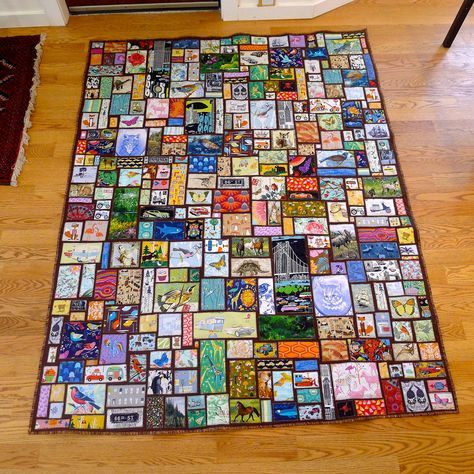 ticker tape "I spy" quilt for my 5 year old son: super heroes, birds, Star Wars, butterflies, dinosaurs, diggers, race cars, bunnies, cities, mountains, references to Doctor Who (a K9 and the tardis), cats and foxes in outfits, my little pony, and everything else I could think of that he loves. Lots of Kaffe Fassett, Alexander Henry, and Michael Miller scraps, among others. I used a Joel Dewberry bois fabric for the binding. Eye Spy Quilt, I Spy Quilts, Doctor Who Quilt, I Spy Quilt, Creation Station, The Tardis, Childrens Quilts, Patchwork Quilt Patterns, Novelty Fabric