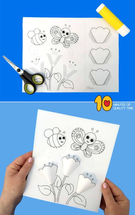 Pollination Craft, Spring Craft Activities, Coloring Page Animals, Spring Activities For Kids, Farm Animals Preschool, Craft Spring, Giraffe Coloring Pages, 3d Crafts, Flower Crafts Kids