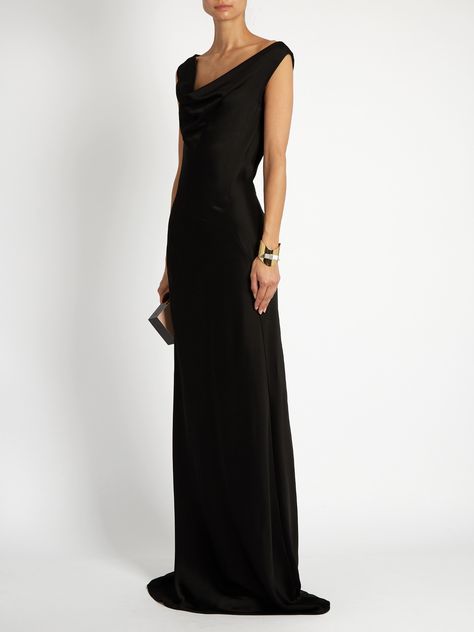 Wide-cut V-neck satin-crepe gown | Maison Margiela | MATCHESFASHION.COM UK Long Black Tie Dress, Formal Evening Dresses Classy, Maison Margiela Dress, Gala Gown, Crepe Gown, Satin Dress Long, Black Tie Dress, Black Satin Dress, Cute Prom Dresses