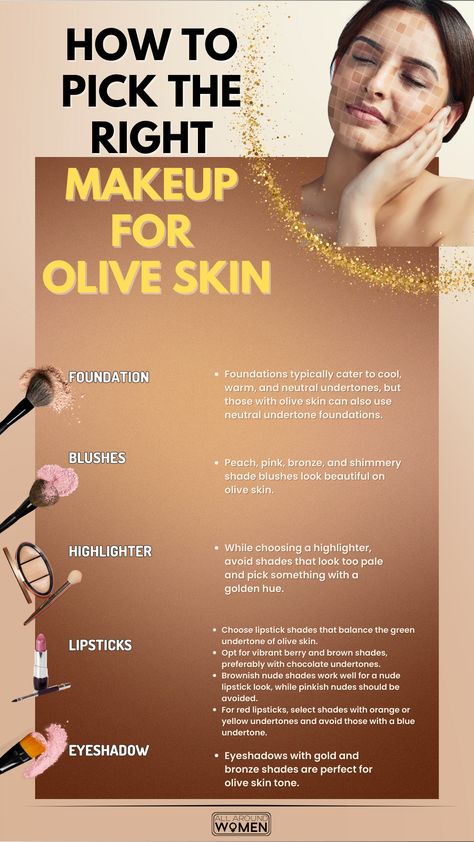 Makeup For Olive Skin, olive skin tone Wedding Makeup For Light Brown Skin, Concealer For Olive Skin Tone, Colors That Go With Olive Skin Tone, Olive Skintone Palettes, Makeup For Yellow Undertone Skin, Eye Makeup For Olive Skin Tone, Olive Skin Colors Clothes, Olive Tone Skin Makeup, Pale Olive Makeup