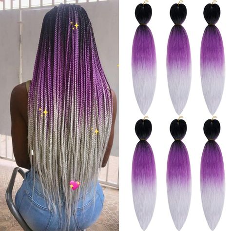 Ombre Braids Hairstyles, Purple Hair Braids, Afro Hair Extensions, Short Afro Hairstyles, Tangle Free Hair, Purple Braids, Ombre Braid, Black Hair Extensions, Braid In Hair Extensions