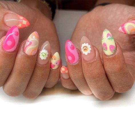 Summer Nails 2023, April Nails, Retro Nails, Hippie Nails, Summery Nails, Cute Gel Nails, Nails 2023, Easter Nails, Short Acrylic Nails Designs