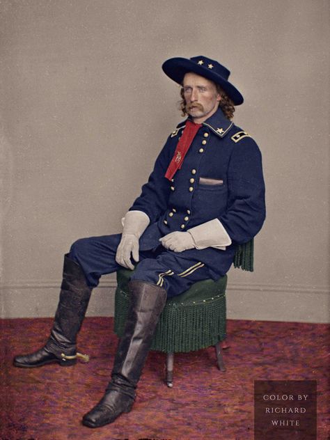 Historic photo of General George A. Custer, 1865, in color Custer Battlefield, General Custer, George Custer, Colorized Historical Photos, American Indian Wars, American History Timeline, George Armstrong, Wilde Westen, Union Army