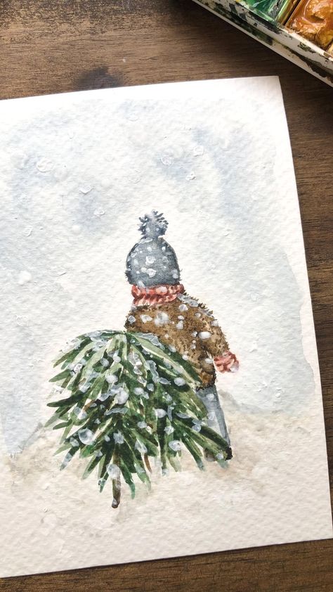 Megan Venohr | South African watercolour artist | I can just live myself into this painting.. it feels so magical painting snow. That sound of snow falling in the silence! Have you... | Instagram Christmas Ink And Watercolor, Christmas Watercolor Drawing, Loose Christmas Watercolor, Watercolor Winter Animals, Christmas Watercolor Paintings Easy Step By Step, Christmas Pictures To Paint On Canvas, Christmas Painting Ideas Watercolor, Watercolor Christmas Landscape, Christmas Watercolor Beginner