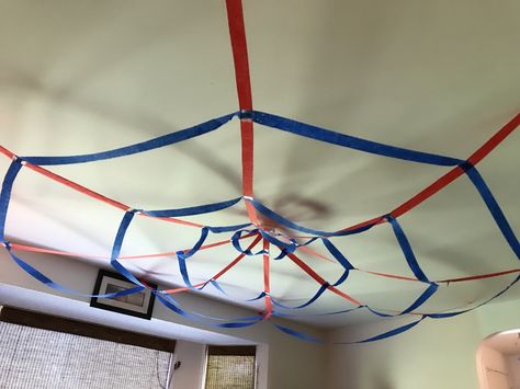 Spiderman Streamer Ideas, Spiderverse Decorations, Spiderman Into The Spiderverse Party, Ghost Spider Party Ideas, Spiderman Classroom, Spiderman Craft, Spidey Party, Spiderman Theme Party, Cardboard Decor