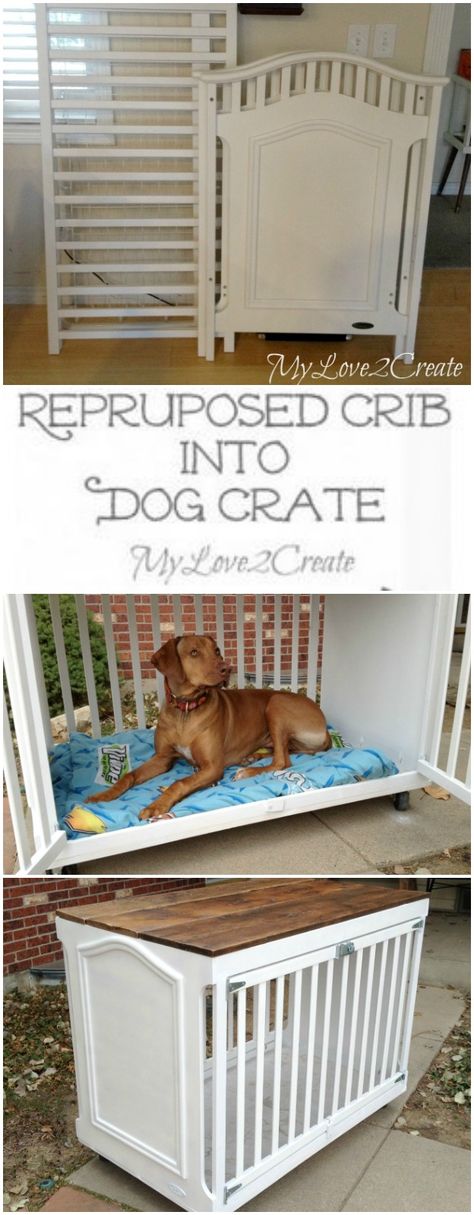 How clever is this repurposed crib turned into a dog crate from My Love 2 Create. Repurposed Crib, Airline Pet Carrier, Diy Dog Crate, Dogs Accessories, Dogs Stuff, Toy Dogs, Pet Projects, Animal Projects, Diy Dog