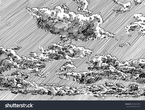 Clouded Sky View Black White Dashed Stock Illustration 705927409 Black And White Clouds Drawing, Sky Pencil Drawing, Cloud Sketch Pencil, Cloud Sketch, Sky Sketch, Ink Clouds, Clouds Illustration, Micron Pen Art, Drawing Sky