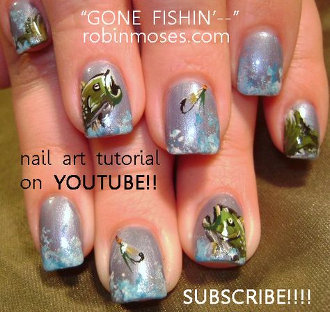 Fishing Nails, Youtube Nail Art, Fish Nail Art, Aquarium Nails, Fish Nails, Robin Moses, Camo Nails, Country Nails, Nail Art Pictures