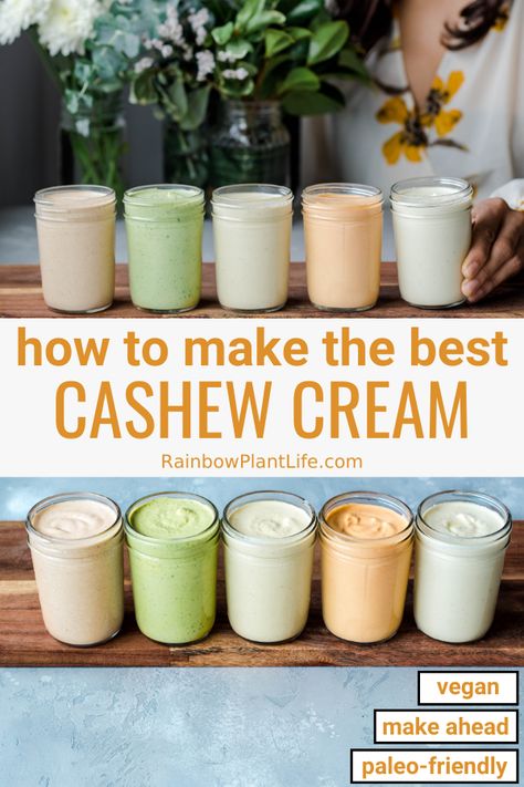 Cashew Cream Recipe, Pudding Chia, Vegan Cheese Recipes, Vegan Sauces, Cashew Cream, Vegan Meal Prep, Vegan Appetizers, Vegan Salad, Vegan Condiments