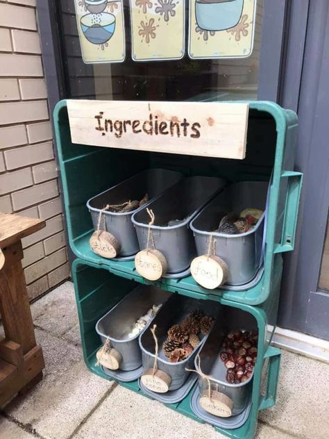 Outdoor Learning Ideas, Kitchen Kindergarten, Eyfs Outdoor Area, Kitchen Classroom, Preschool Playground, Outdoor Learning Activities, Preschool Garden, Outdoor Learning Spaces, Outdoor Nursery