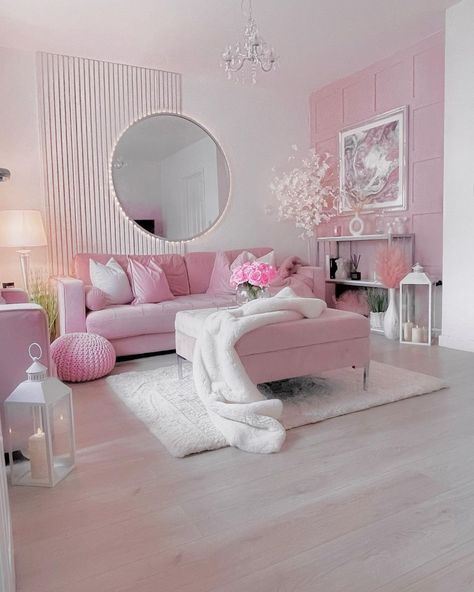 Girly Living Room, Tattoo Modern, Pink Living Room Decor, White Lantern, Picture Pink, Sofa White, Pink Furniture, Lantern Candle, Dream Apartment Decor