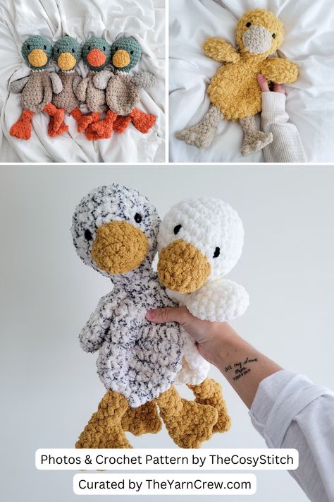 Check out these ridiculously cute crochet amigurumi ducks. The patterns are beginner-friendly, so they’re easy to follow. These tiny pieces of art are perfect for collectors and crafters. Click to view the entire collection of patterns, what tools and yarns are needed and choose your favorite to make. Patterns curated by TheYarnCrew. Crochet Snuggler Free Patterns, Crochet Duck Pattern Free, Duck Snuggler, Snuggler Pattern, Duck Crochet Pattern, Crochet Lovey Free Pattern, Crochet Farm, Duck Crochet, Crochet Baby Projects