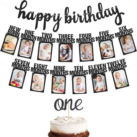 1st Birthday Baby Photo Banner and Happy Birthday Banner, First Birthday Decorations for Boy Newborn to 12 Months, Monthly Milestone Bunting First Birthday Photo Banner with ONE Cake Topper (Black) : Amazon.ca Boy Birthday Decorations, First Birthday Photo, One Cake Topper, Birthday Photo Banner, Happy First Birthday, Boy Newborn, One Cake, Stick Photo, 1st Birthday Decorations