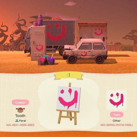 Spray paint smiley matching the Paint Cans for tagging your Animal Crossing island. Graffiti! vandalism! Self-expression! Acnh Funny, Acnh Kidcore, Ac Ideas, Acnh Inspiration, Pink Smiley, Animal Crossing Memes, Animal Crossing Guide, Acnh Design, Island Theme