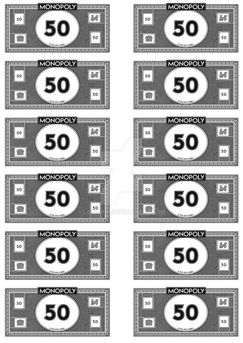 Monopoly Money - 50's by Leighboi on DeviantArt Printable Play Money, Custom Monopoly, Monopoly Cards, Harry Potter Monopoly, Board Game Template, Free Gift Certificate Template, Money Template, Board Games Diy, Monopoly Money