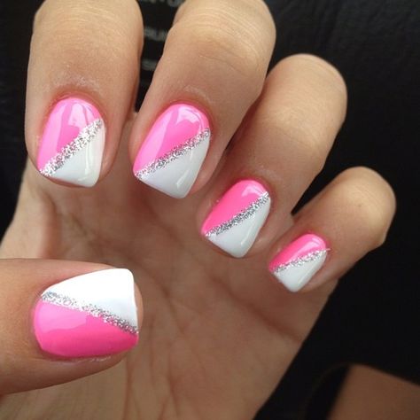 Nails!! Full Nails, Pink Nail Art, Her Nails, Cute Gel Nails, White Nail, Short Acrylic Nails Designs, Nail Designs Glitter, Dipped Nails, Fancy Nails