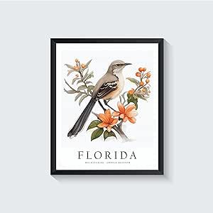 Florida State Flower, Florida State Map, Wall Art Florida, Florida Wall Art, Living Room Artwork, Florida Poster, Office Wall Decoration, Dog Pop Art, Florida Art