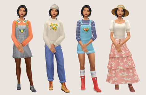 llama face Cottage Living Sims 4 Outfits, Sims Fits, Cottage Outfit, Vanilla Outfits, Sims Lookbook, Sims Challenge, Llama Face, Simulator Games, Sims 4 Mm Cc