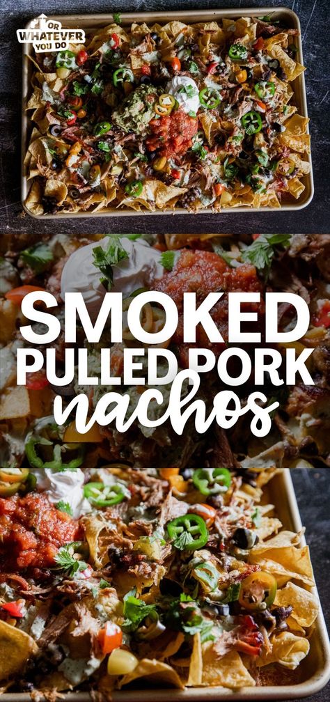 Pulled Pork Nachos Recipe, Pork Nachos Recipe, Easy Pulled Pork, Pulled Pork Nachos, Outdoor Cooking Recipes, Pork Nachos, Pulled Pork Leftovers, Smoked Pulled Pork, Traeger Recipes