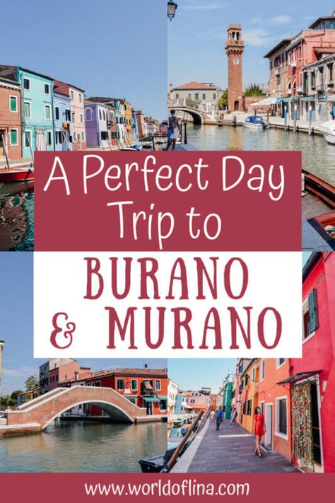 If you are in Venice and have enough time, don't forget to plan a day trip to Burano and Murano - two gorgeous islands with a lot of charm! #burano #murano #venice #italy #europe | Visit Burano and Murano | Day Trips From Venice | Burano Travel Guide Places To Visit In Venice, Day Trips From Venice, Murano Venice, Plan A Day, Italy Trip Planning, Italian Trip, Rome Travel Guide, Venice Italy Travel, Venice Travel