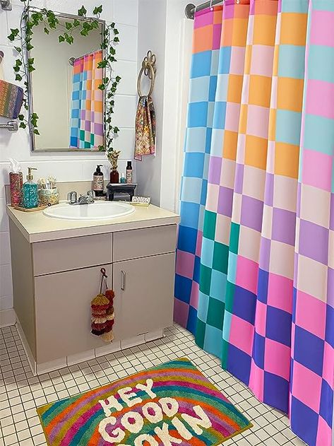 Heavy Duty & Waterproof Bright Rainbow Colorful Modern Simple Groovy Aesthetic Shower Curtain Set with Hooks Bathroom Decor Maximalist Bathroom Decor, Aesthetic Shower Curtain, Maximalist Bathroom, Aesthetic Shower, Groovy Aesthetic, Hooks Bathroom, Fabric Shower Curtain, Maximalist Decor, Apartment Life