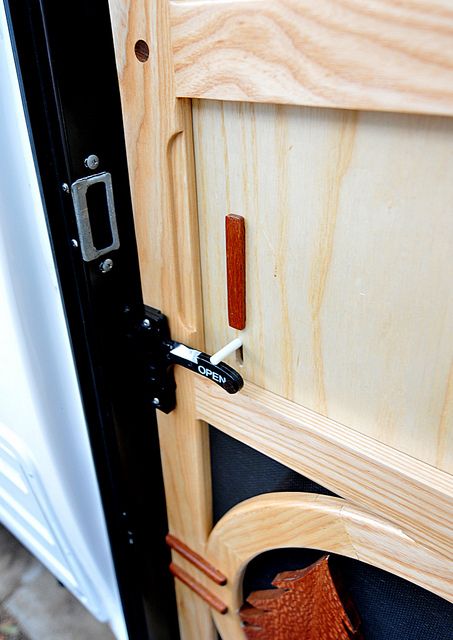 Screen Door Latch Mechanism | The outside of the "thumb latc… | Flickr Screen Door Protector, Rv Screen Door, Casita Travel Trailers, Screen Door Latch, Door Protector, Door Dividers, Diy Rv, Rv Renovations, Modern Door