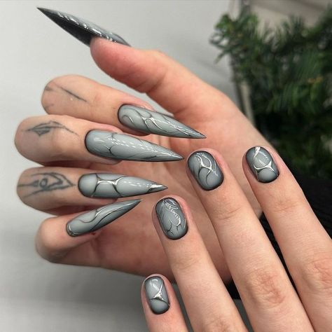 Rave Nails, Witchy Nails, Mens Nails, Sharp Nails, Chrome Nails Designs, Punk Nails, Goth Nails, Grunge Nails, Crazy Nails